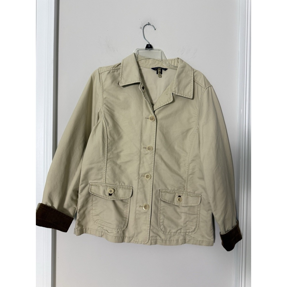 Vintage Lands End Barn Jacket Women's Small Chore Coat Beige Lightweight